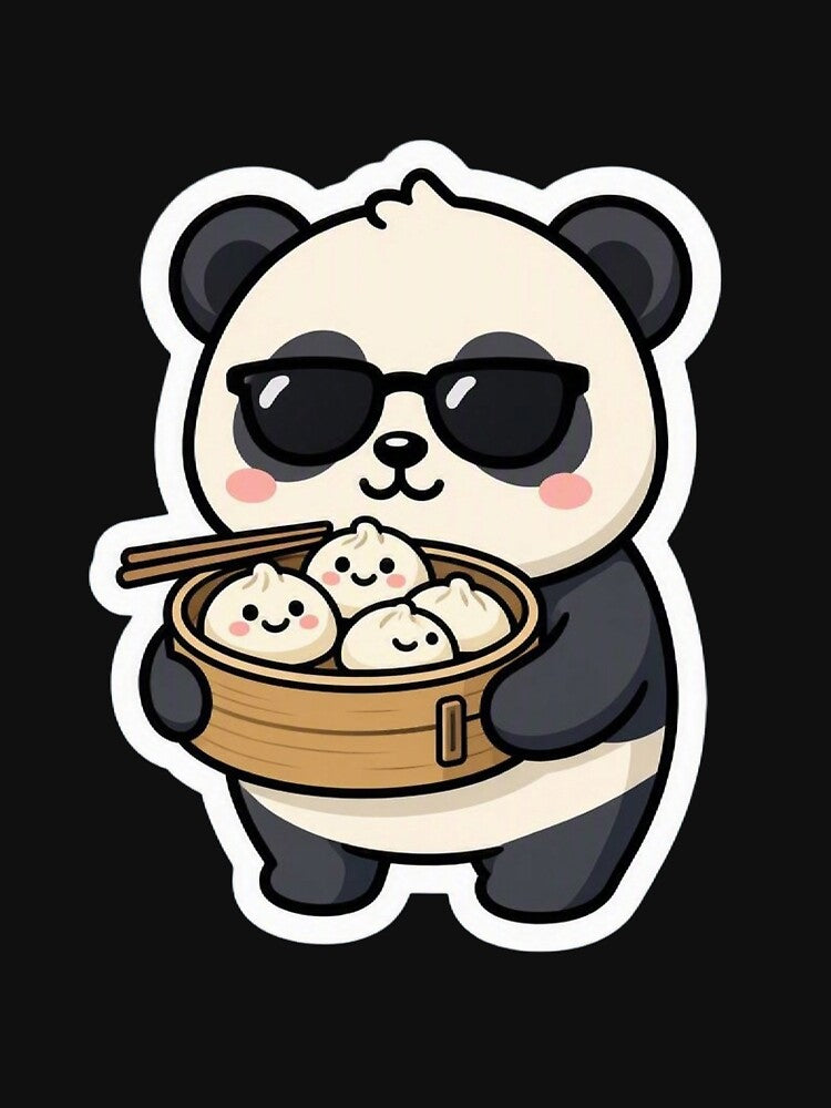 Cute Panda Eating Dumplings Dim Sum Sunglasses by BobaCatDesign