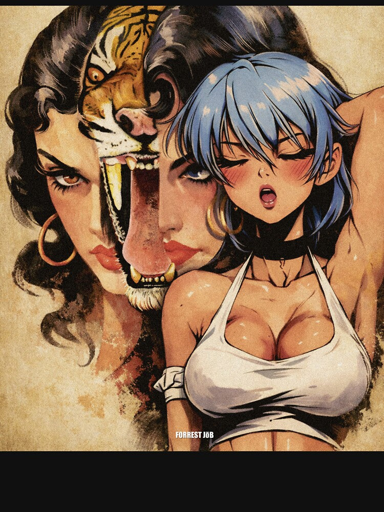 Predator Desire – Tiger Spirit & Anime Seduction Collage | Dark Feminine Energy by Forrest Jōb Art