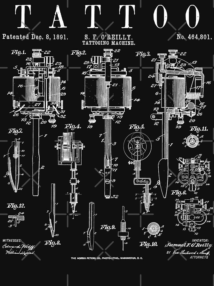 Tattoo Artist Vintage Patent Tattooing Machine Drawing Print by GrandeDuc