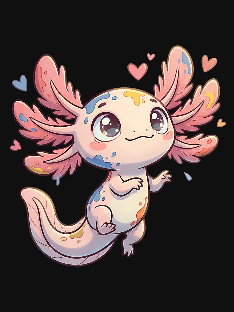 Cute Kawaii Axolotl With Hearts Pastel Fantasy Pet T-Shirt by GabrielaPeterse