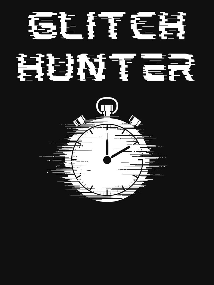 Glitch Hunter – Time Attack Glitch Text and Stopwatch Design by PHRASEandSTYLE
