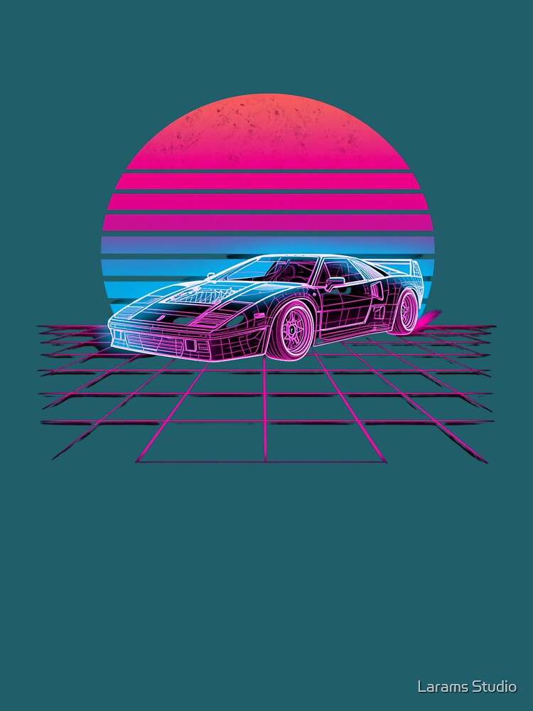Retro Synthwave Sports Car 80s Neon Sunset Vintage Art by Larams Studio