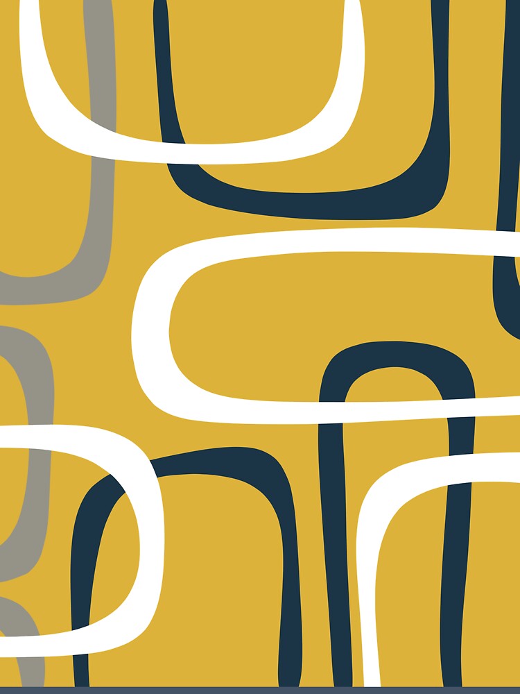 Midcentury Modern Loops Retro Pattern in Mustard Yellow Navy Blue Gray White by kierkegaard