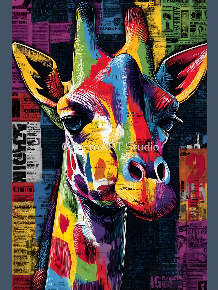 Bold Giraffe Spirit - Dynamic Multicolored Wildlife Artwork with Textured Background by OlfactoART Studio