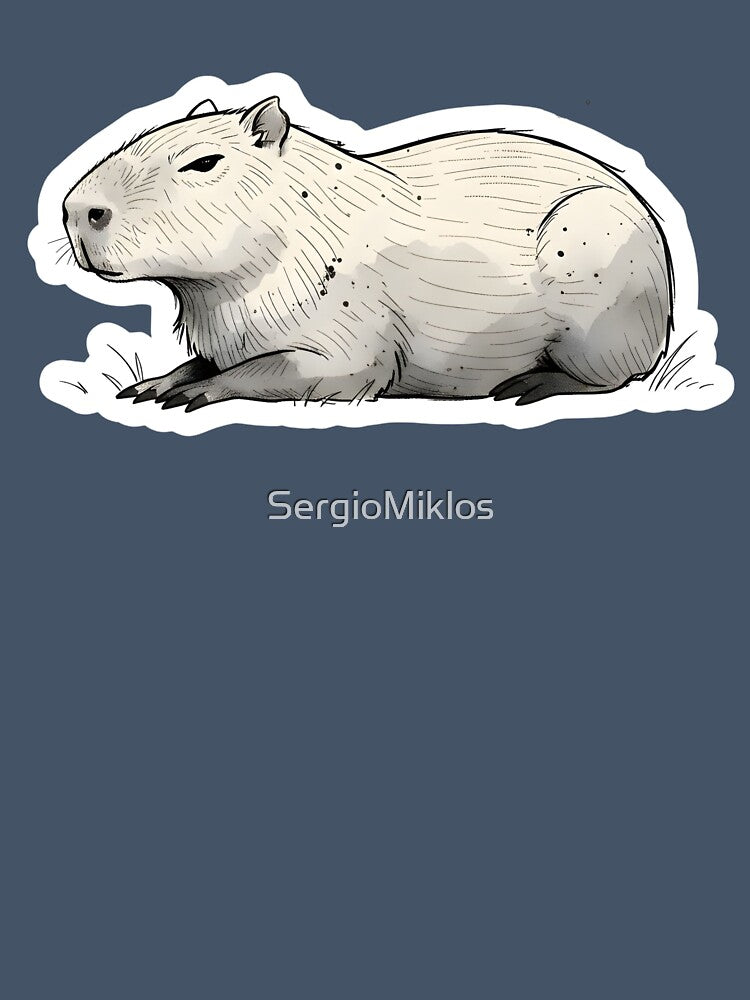 Minimalist Chill Capybara Sketch | Black & White Animal Line Art | Zen Nature Sticker by SergioMiklos