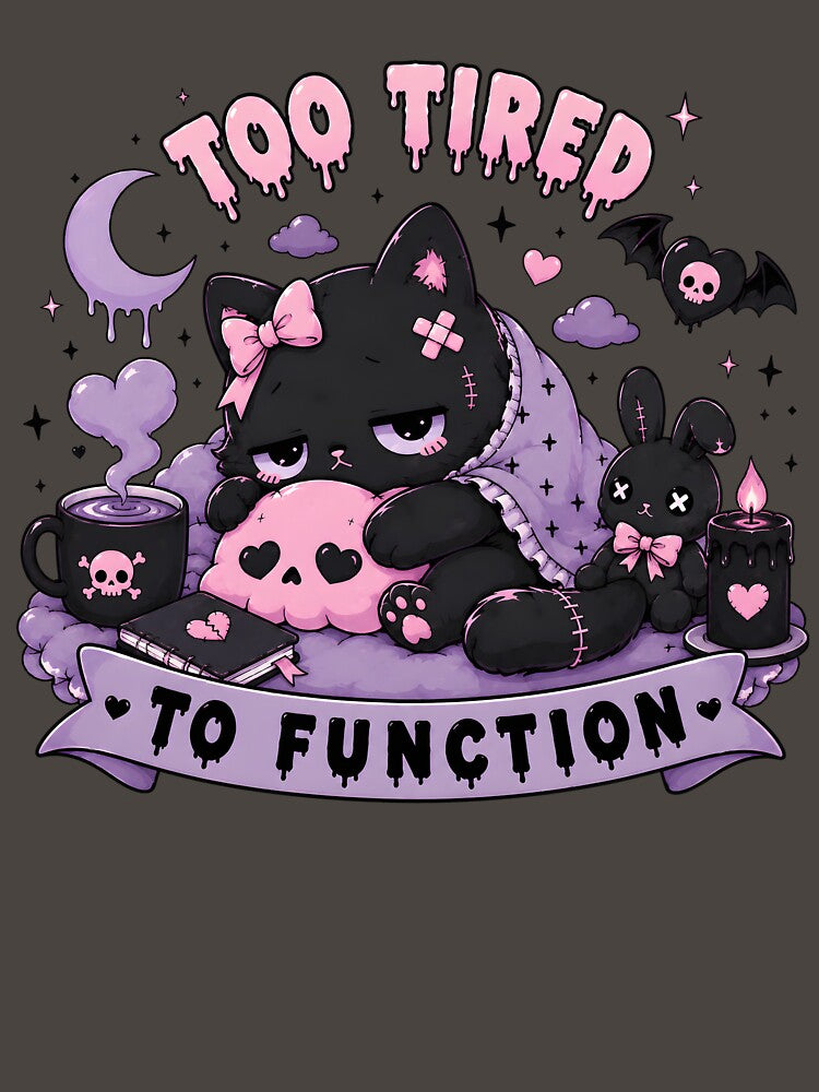 Too Tired To Function – Cute Pastel Goth Black Cat | Kawaii Gothic Aesthetic T-Shirt by JMP-Designs EU
