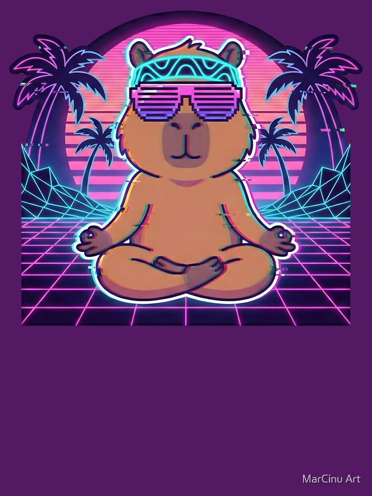 Neon Zen Capybara - Synthwave Glitch Aesthetic 80s Vibe by MarCinu Art