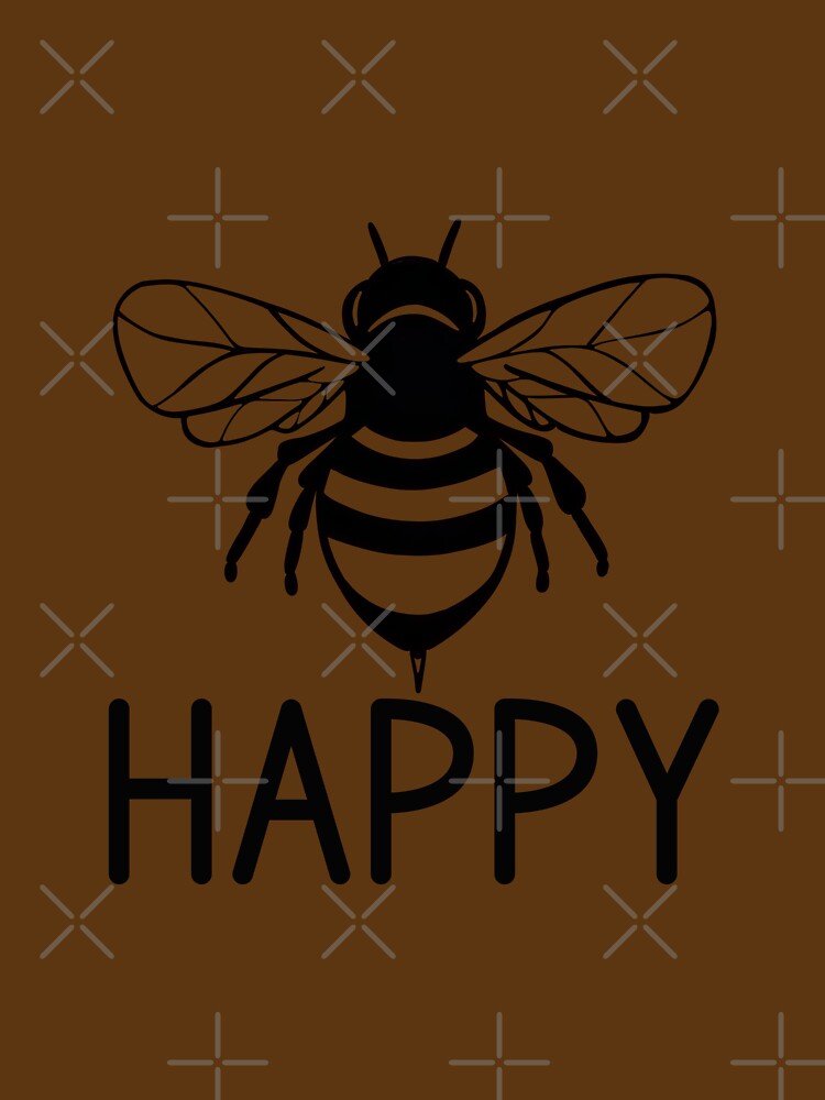 Bee happy, black and white bee ,  positive inspirational be happy by Inktown