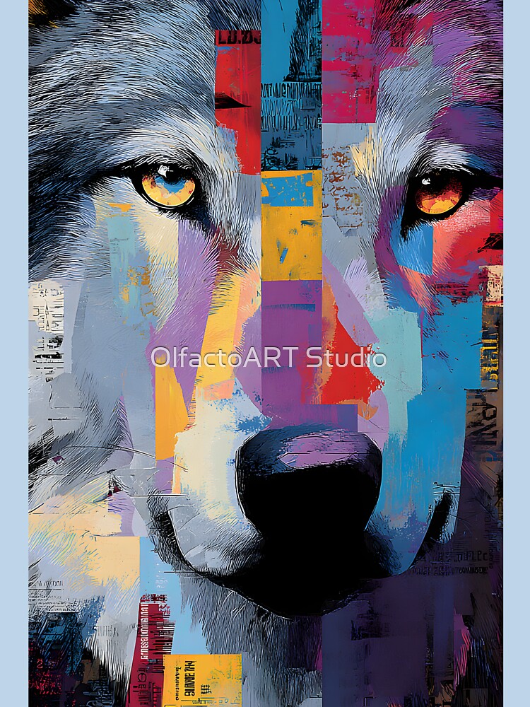 Protect the Wild Wolf - Vibrant Mosaic Portrait with Bold Abstract Energy by OlfactoART Studio