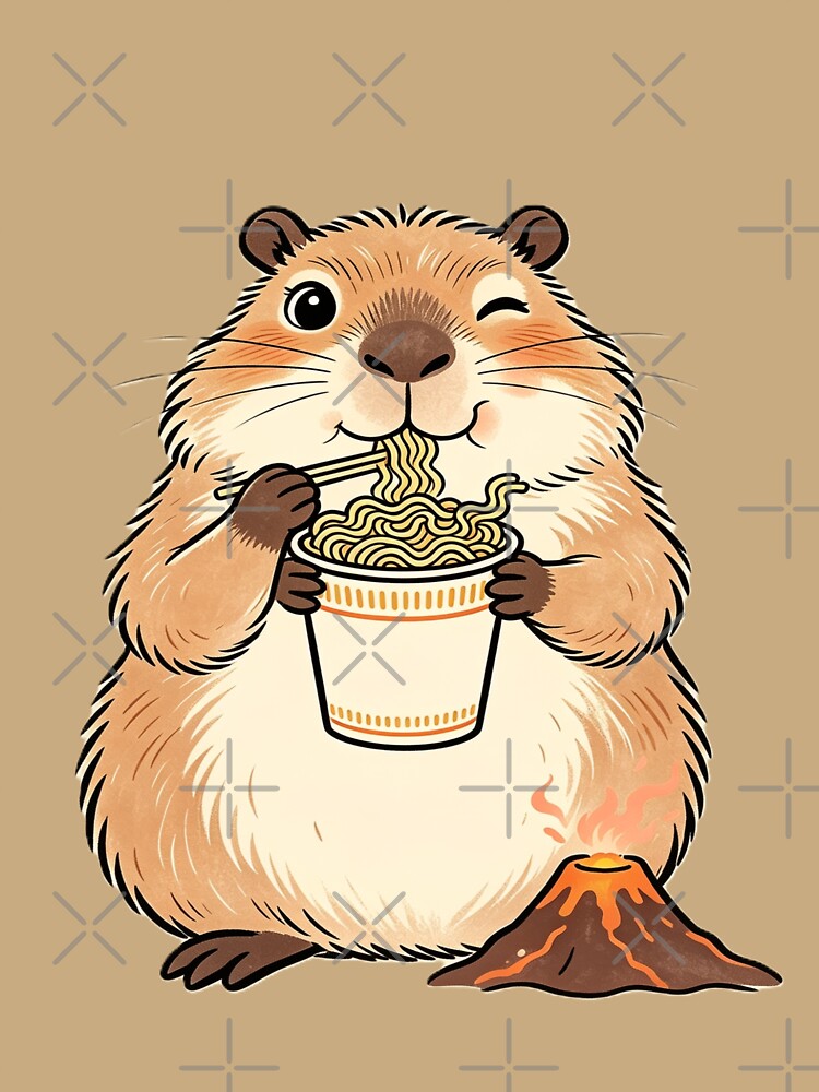 Cute Hamster Eating Spicy Ramen - Cute Mascot with Volcano Art by ZINO WORLD
