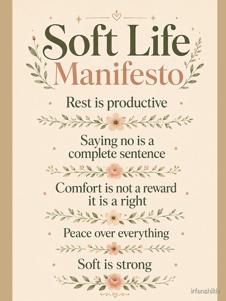 Soft Life Manifesto Rest Is Productive Peace Over Everything – Elegant Typography Art | Soft Life Gift by irfanshikh