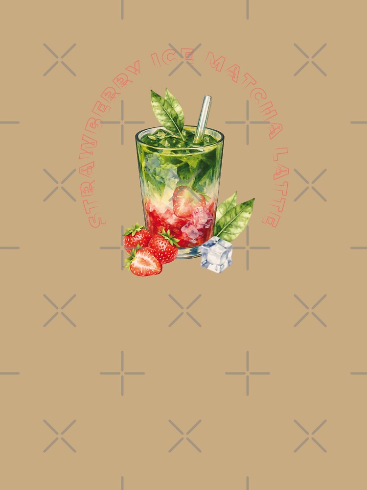 Strawberry Iced Matcha Latte Cocktail Glass | Cute Red Green Drink Art by unique art and design