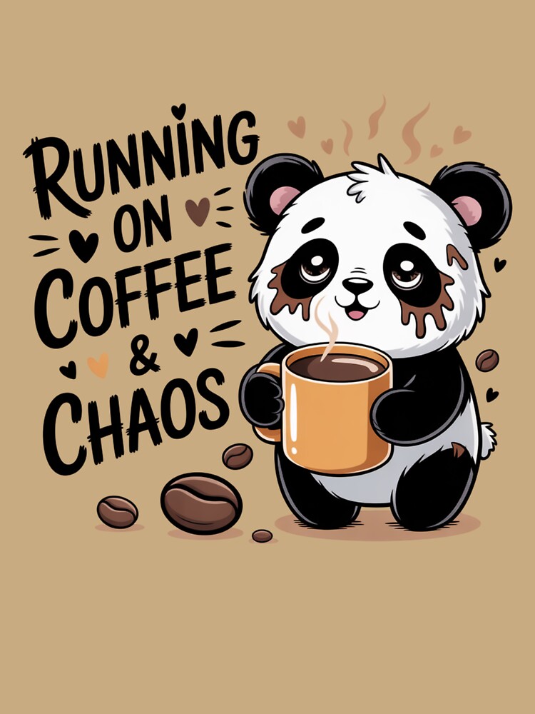 Running on Coffee & Chaos ? – Tired Panda Kawaii T-Shirt by Ashley critters