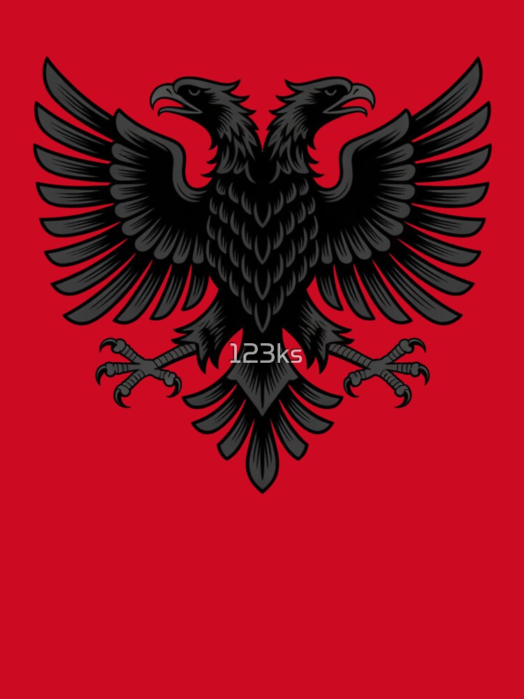 Highly detailed Albanian double-headed eagle emblem in a powerful heraldic style by 123ks