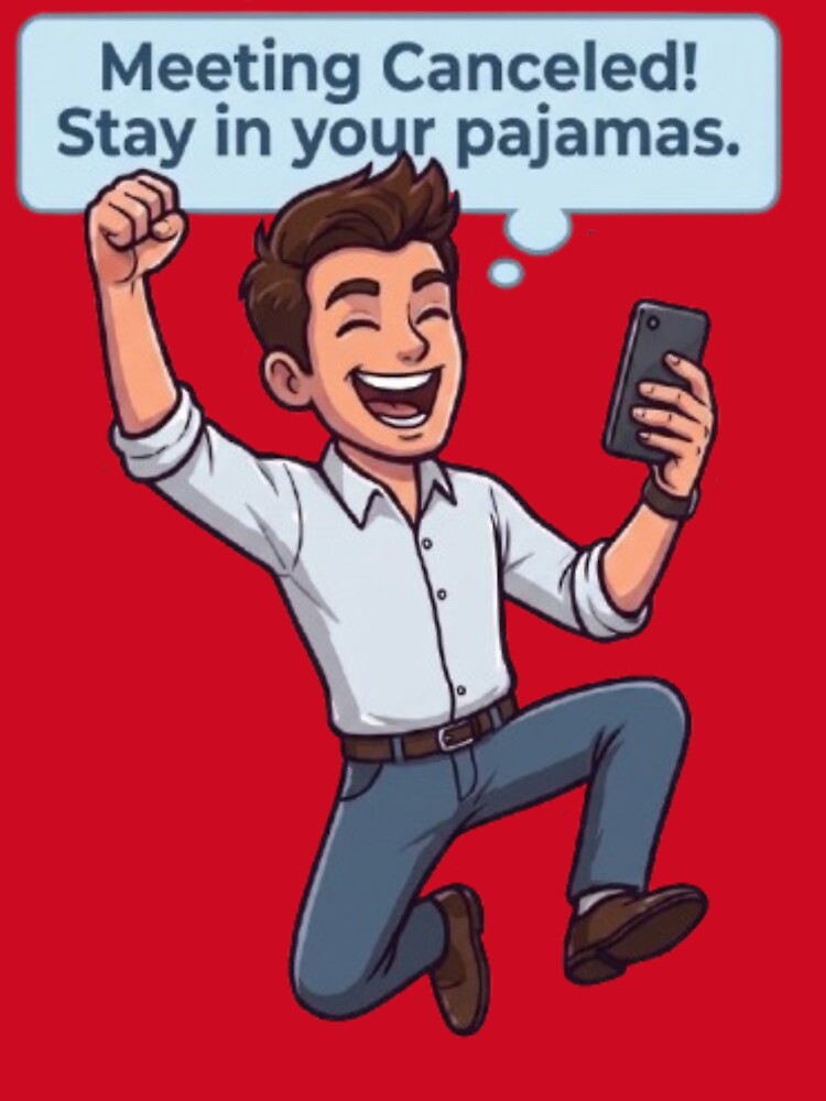 Meeting Canceled Stay In Your Pajamas Funny Remote Work Illustration by Northern Glow Art