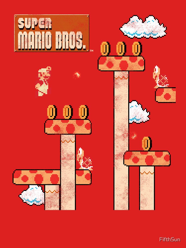 Super Mario Bros Old School Fire Away Mario Distressed Jump by FifthSun