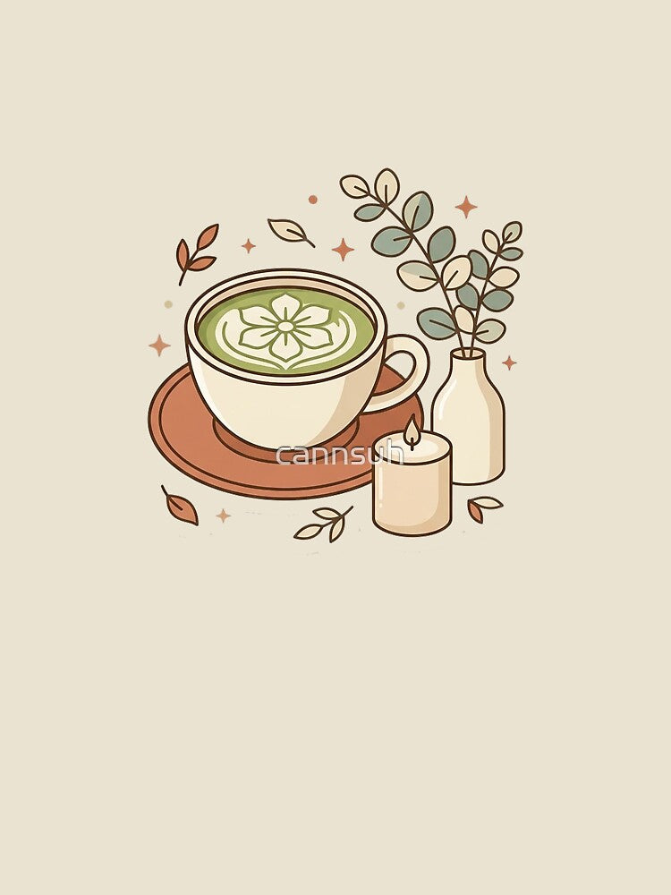 Matcha Latte Art Sticker | Cozy Cafe Candle Eucalyptus Aesthetic Illustration Art by cannsuh