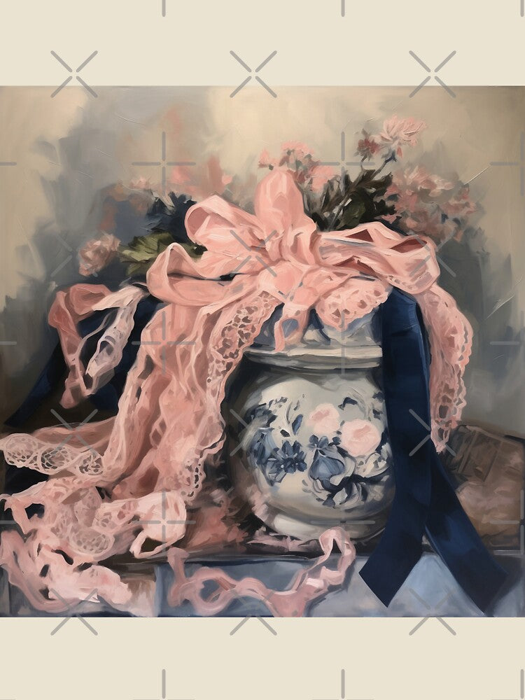 Coquette aesthetic vintage painting of a pink satine bow by Coquette Art