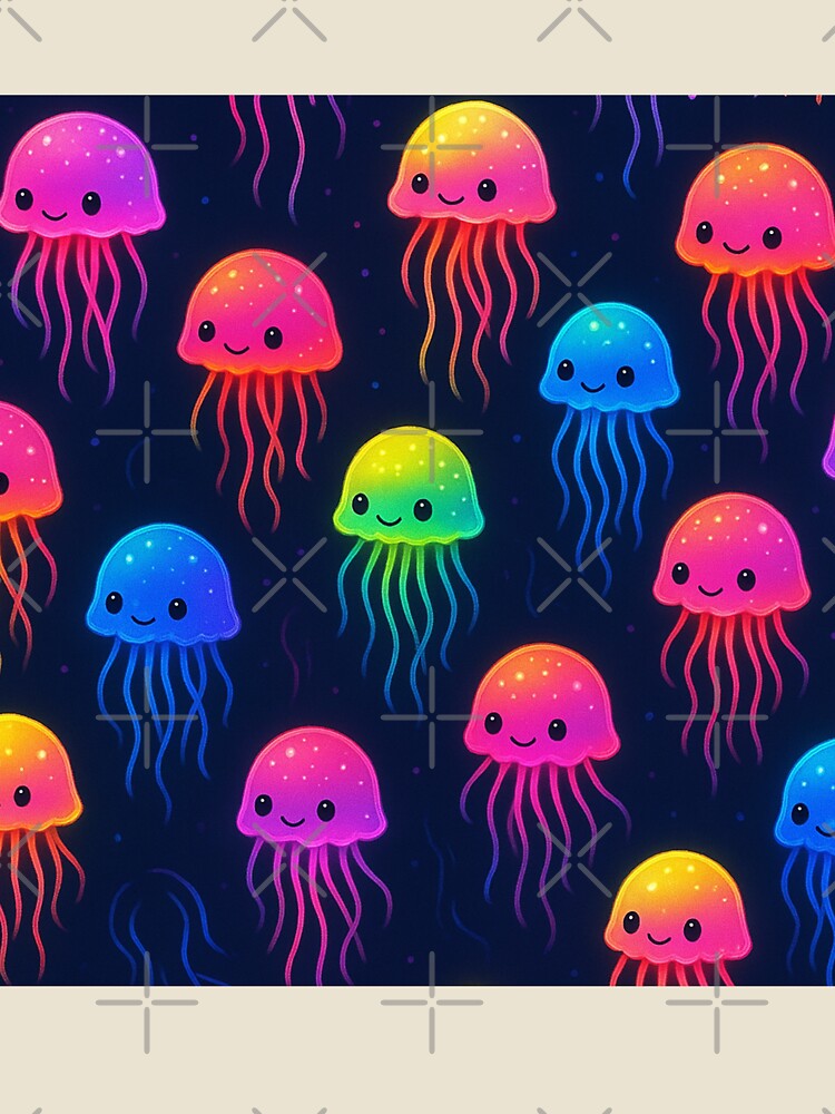 Neon Jellyfish Pattern on Navy Blue by SassyArtistry