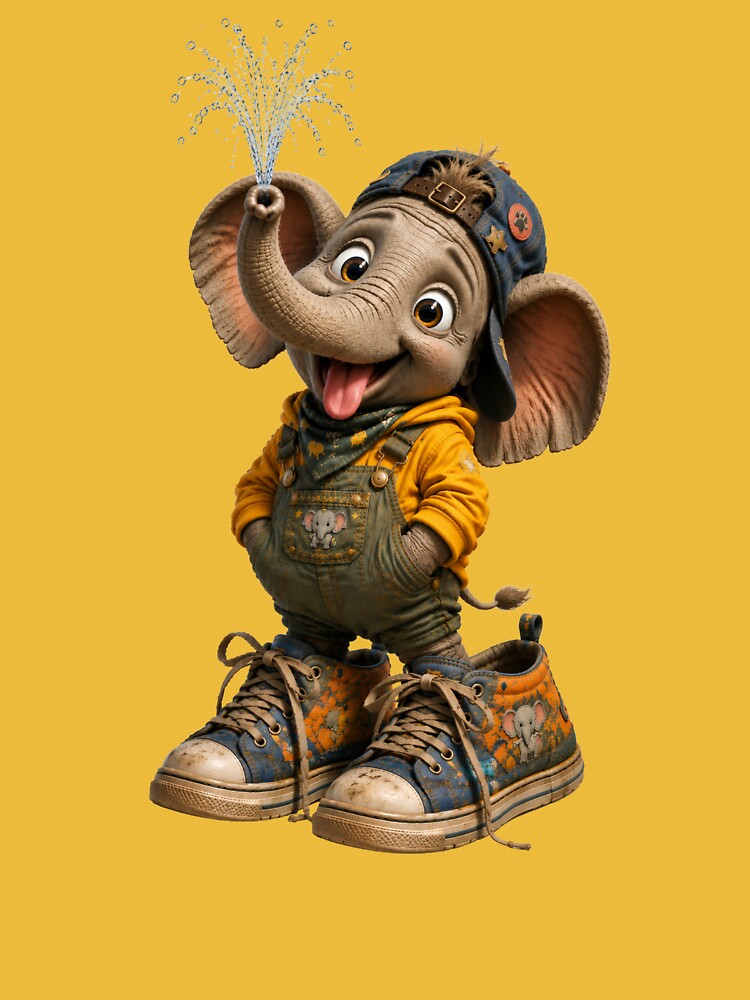 Goofy Elephant in Oversized Sneakers Funny Animal Cartoon Art by AnimalMarvels