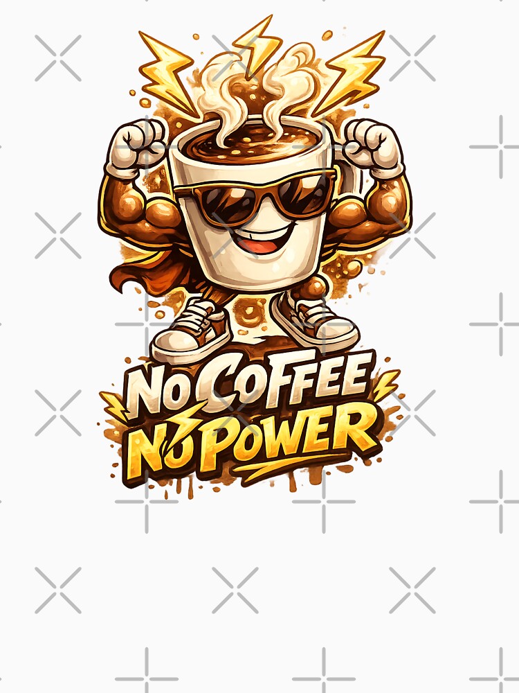 No Coffee No Power – Funny Strong Coffee Cup Mascot Energy Cartoon T-Shirt by LineLoo