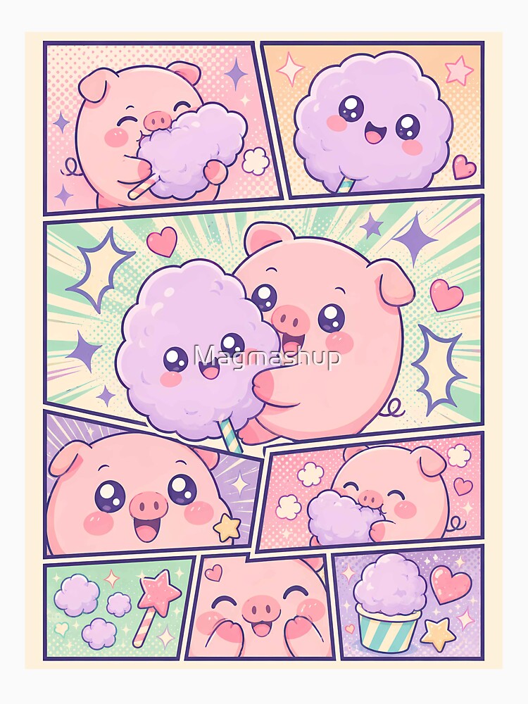 Kawaii Pig Eating Cotton Candy Pop Panels by Magmashup