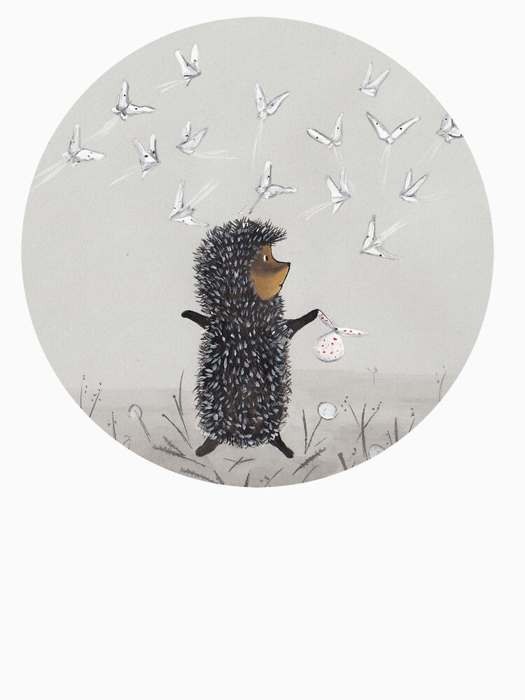Nursery art - Hedgehog in the Fog fly like butterflies by Marikohandemade