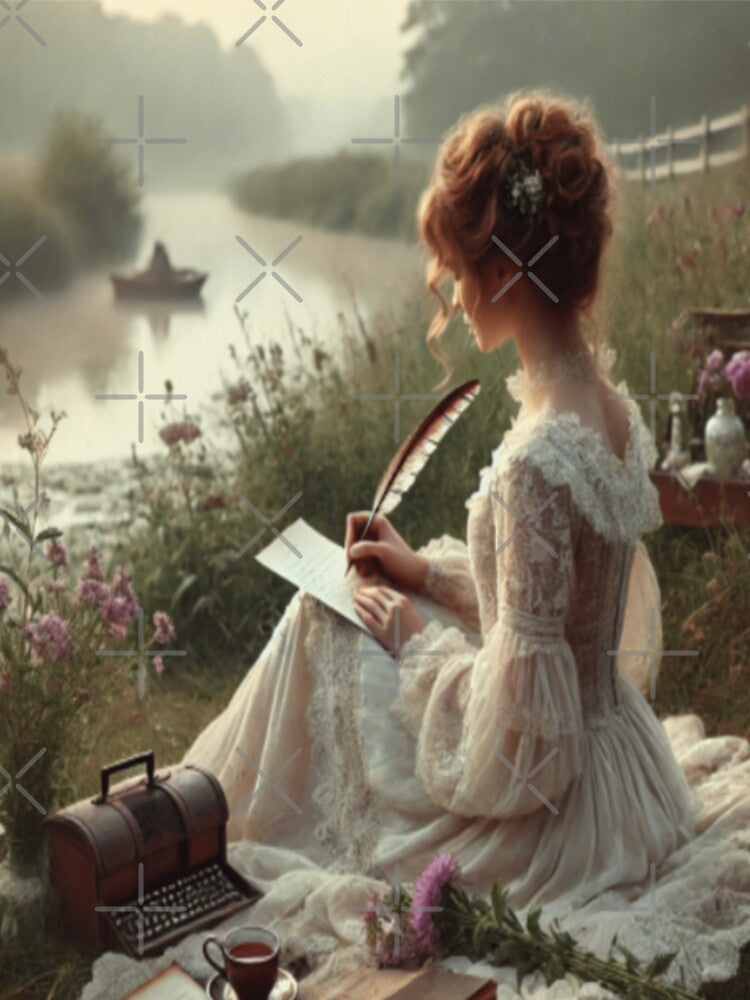 Riverside Poetry Writing - Wildflower Picnic Morning Mist by ArtFreshStudio