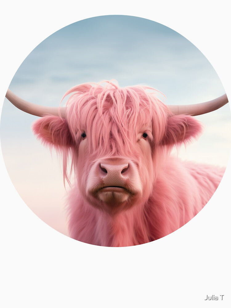 Highland Cow in Pastel Pink by Julia T