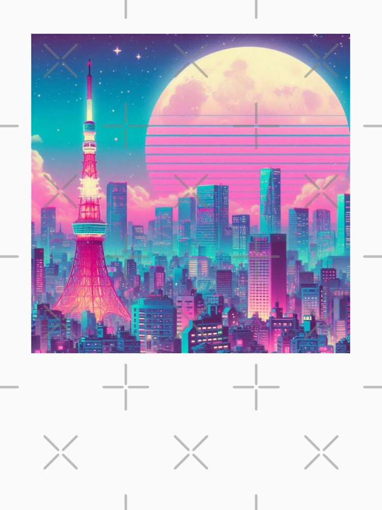 Pastel Vaporwave Full Moon Cityscape by st4rlit3 st4rbrit3