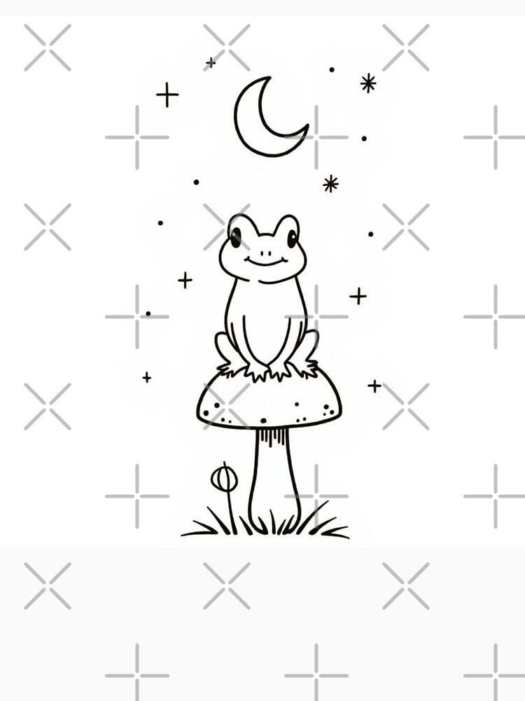 Minimalist Frog on Mushroom Under Moon by MOTAS Graphics