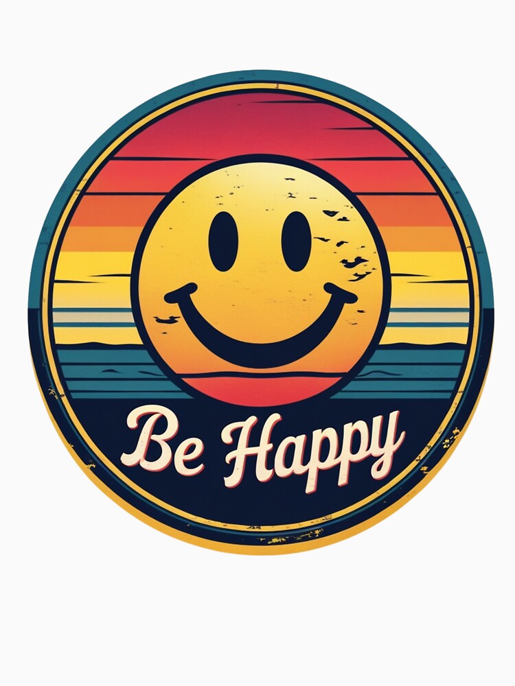 Retro Smiley "Be Happy" Badge by Frame and Flames