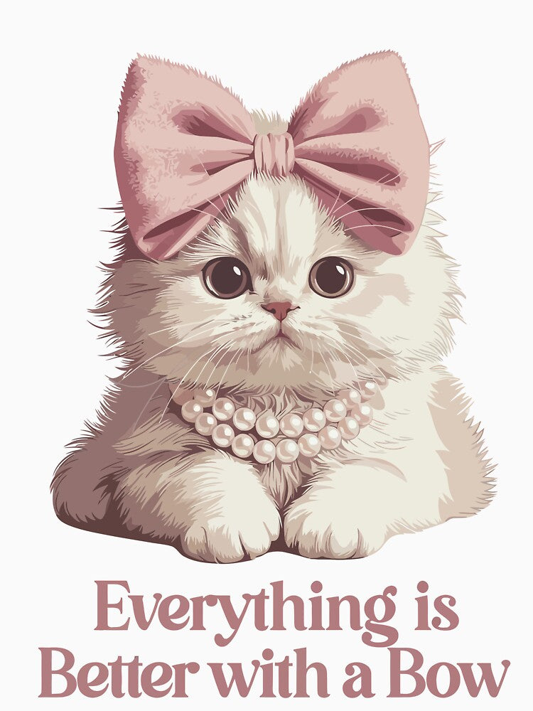 Coquette Cat with Bows - Soft Girl Aestheticc by shirt0pedia