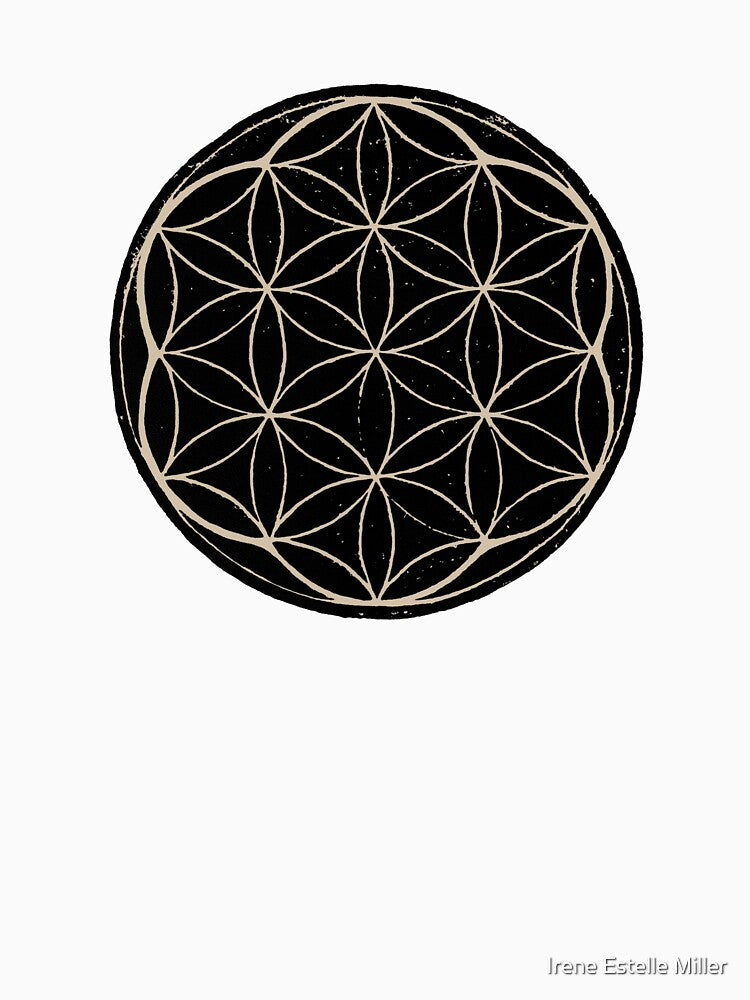 Flower of Life Linocut - Coal + Dove by Irene Estelle