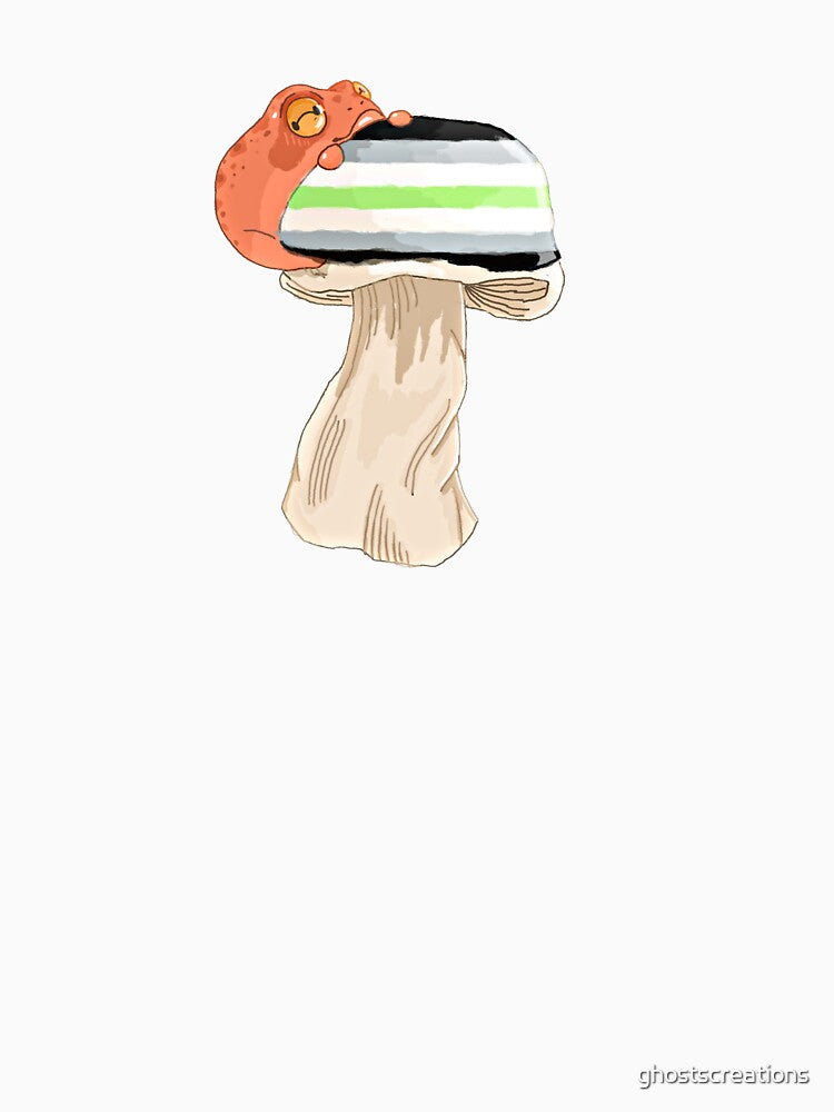 Agender Pride Frog on a Mushroom by ghostscreations