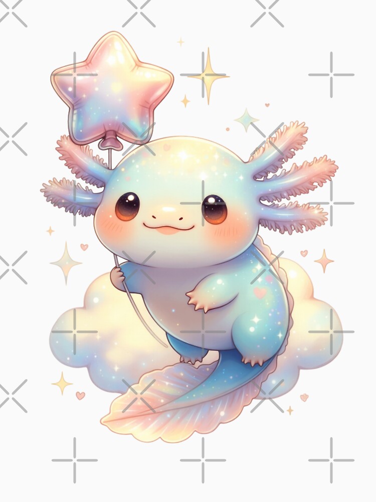 Adorable Axolotl Star Balloon Illustration Pastel Kids Axolotl Art by GrumpySableye