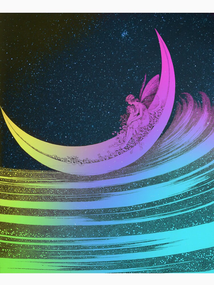 Vintage Art : Fairies On The Moon Rainbow Star edition by Shloo