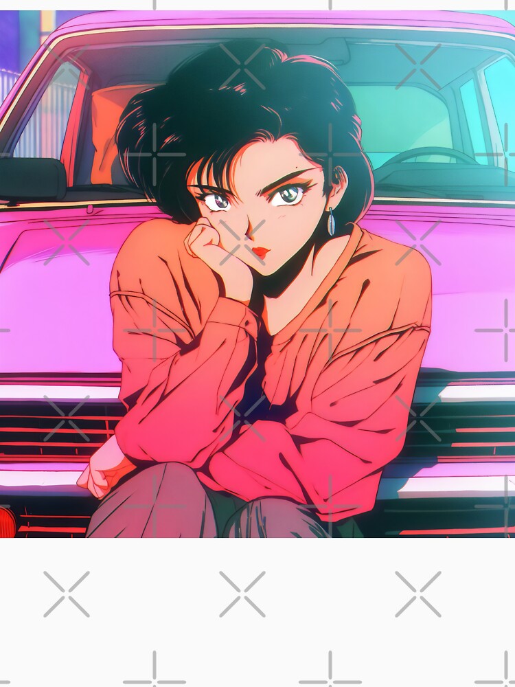 80s Anime Retro Girl Car Japanese Aesthetic Classic Style by glasseskyodai