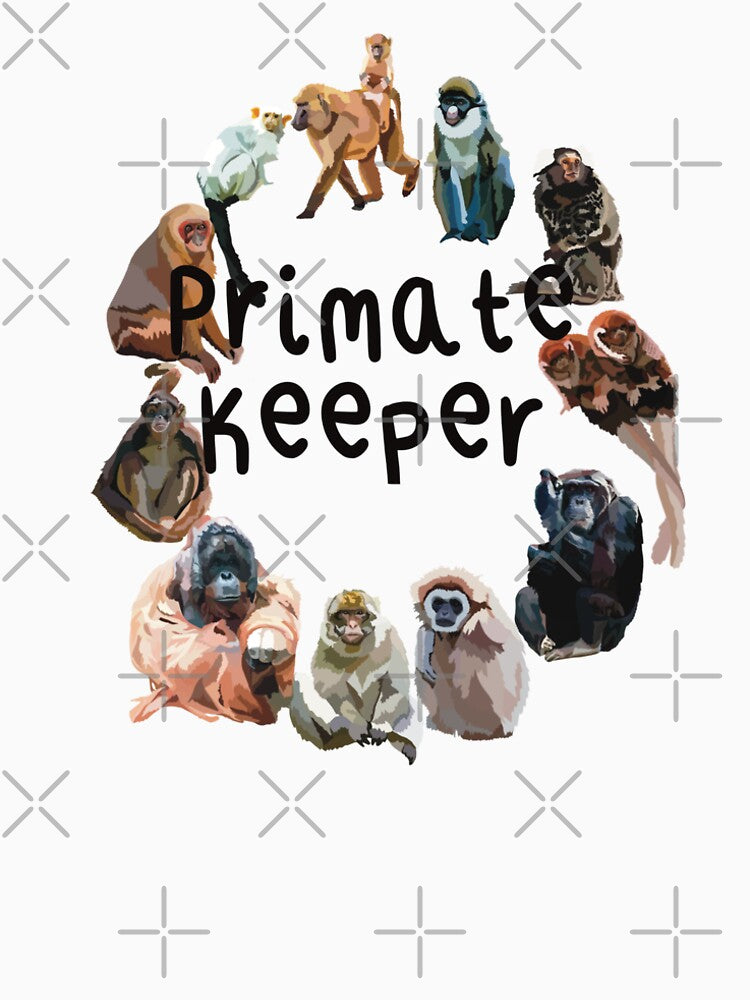 P is for Primate Keeper,.Primate Keeper Design – Dedicated Care and Conservation of Monkeys and Apes Artwork by PrettylittlepastelUk