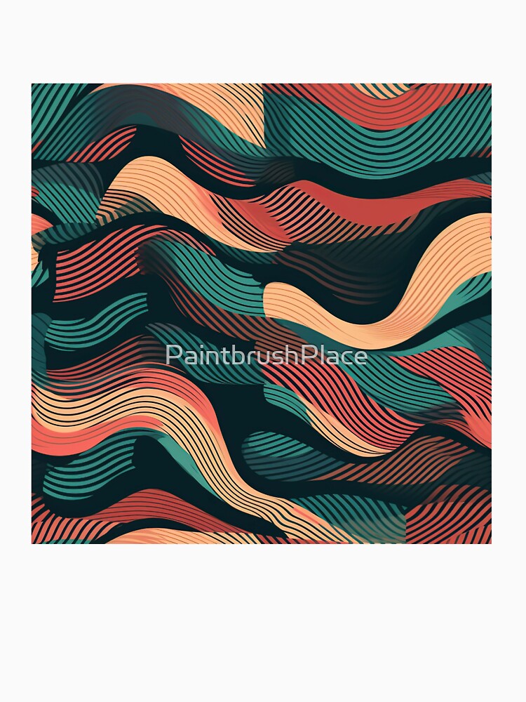 Retro Wavy Line Pattern – Vintage Abstract Flow Design in Teal and Coral by PaintbrushPlace