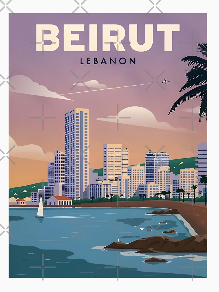 Beirut Lebanon Vintage Travel Poster – Coastal City Skyline by RueckerZack