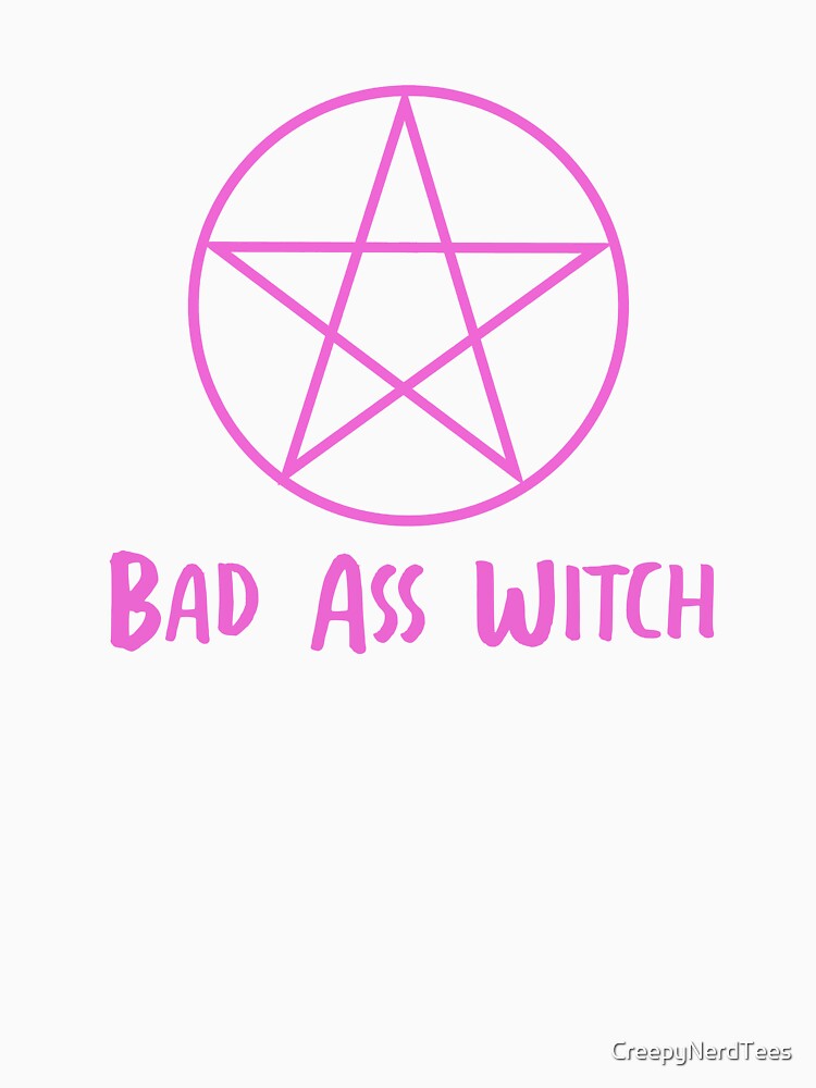 Pink and Dark Purple Bad Ass Witch Pentagram Design by CreepyNerdTees