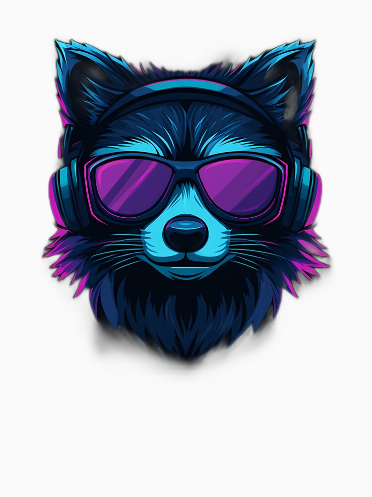 Neon Raccoon DJ – Purple Shades & Cyber Headphones by Beachy Beasts