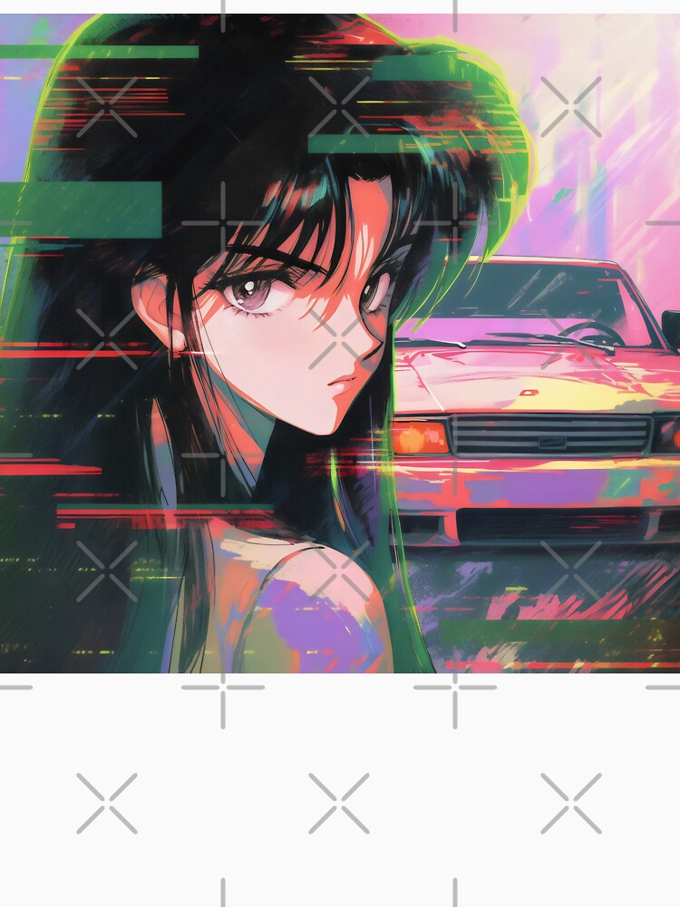 80s Anime Retro Girl Car Japanese Aesthetic Glitch Effect by glasseskyodai