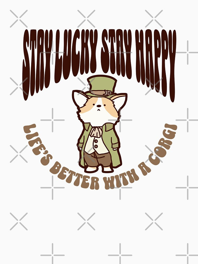 St. Patrick's Day, Corgi, “Stay Lucky, Stay Happy” message! by aniMo Japan