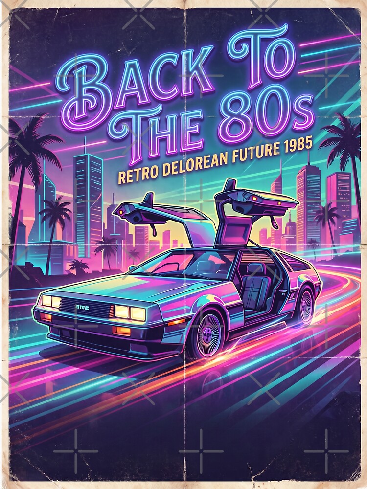 Back to the 80s — Retro DeLorean Future 1985 (Neon Vintage Poster) by Jandedan