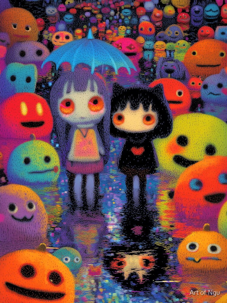 Kawaii Ghost Parade with Creepy Cute Girls – Rainbow Spooky Aesthetic by Art of Ngu