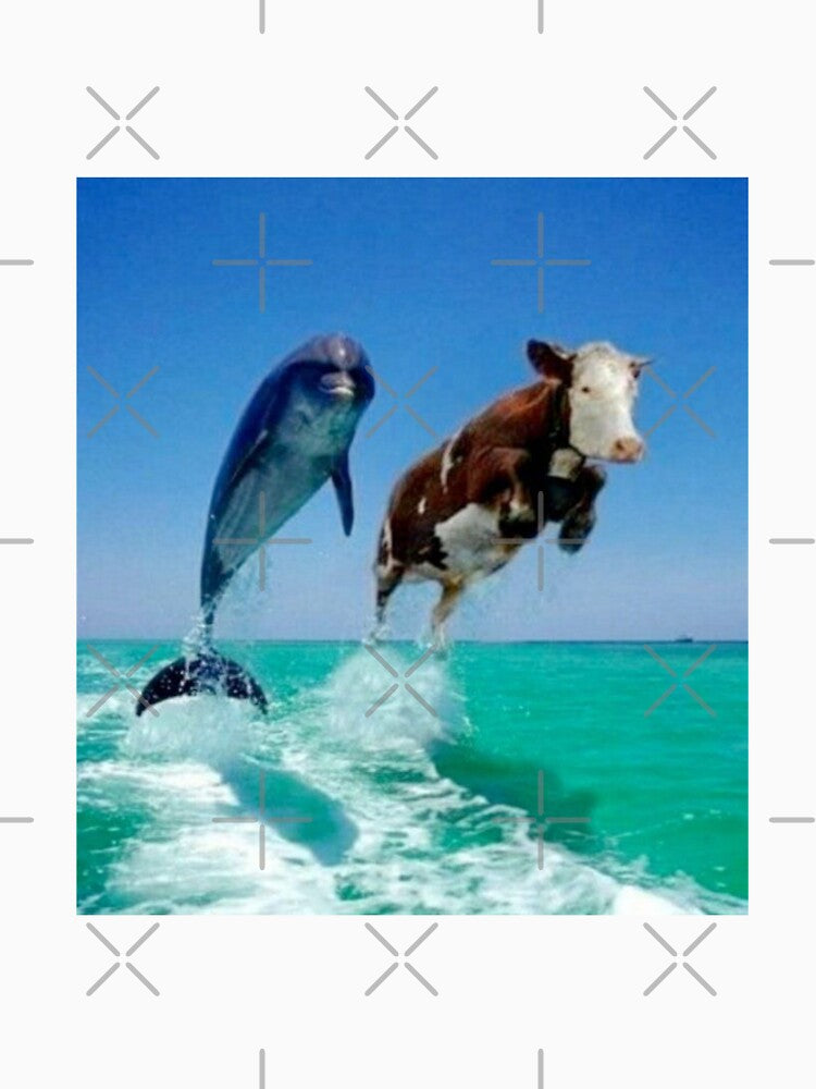 Cow swimming with Dolphin by teaisfantastic