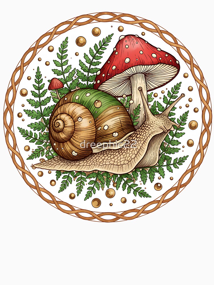 Whimsical Snail and Mushroom Forest Emblem by dreephic22