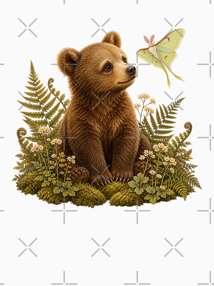 Little Forest Bear and Luna Moth by Freshloop Studio | Whimsical Vintage Art